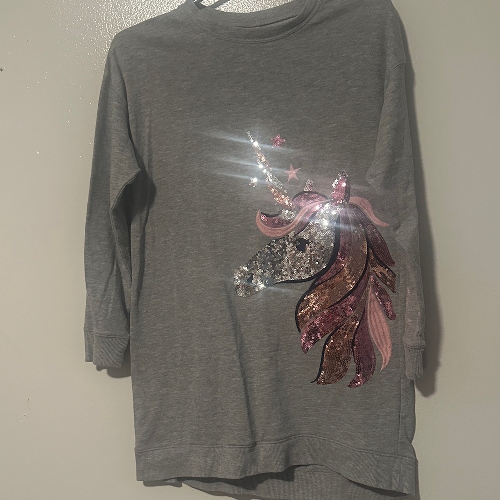 Justice Gray Long Sleeve with Sequin Unicorn